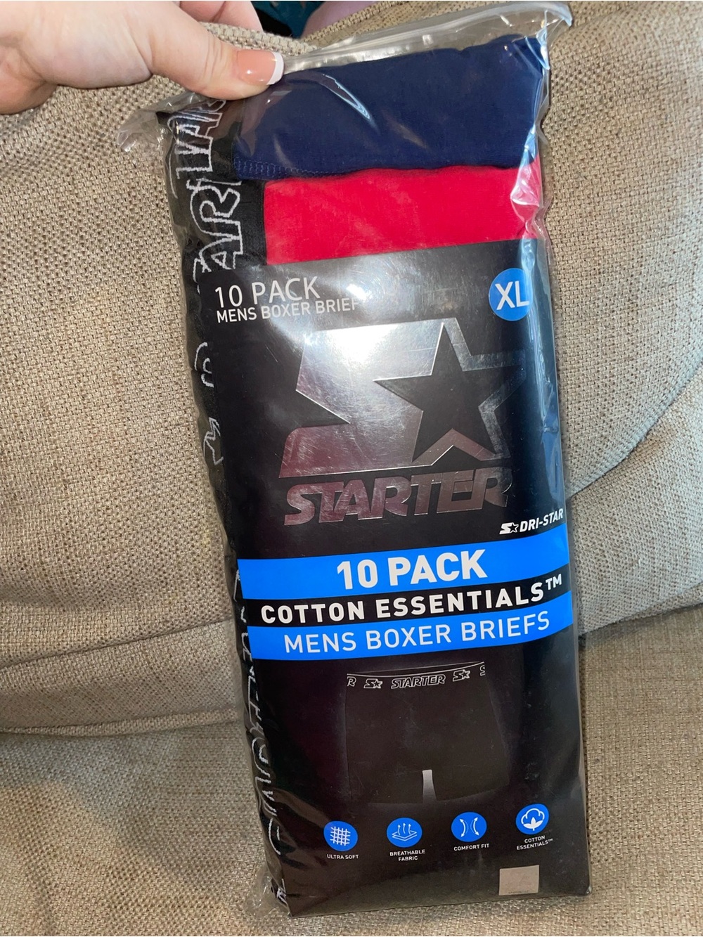 New Starter Men's 10-Pack Cotton Essentials Boxer Briefs - Navy & Red & Black XL